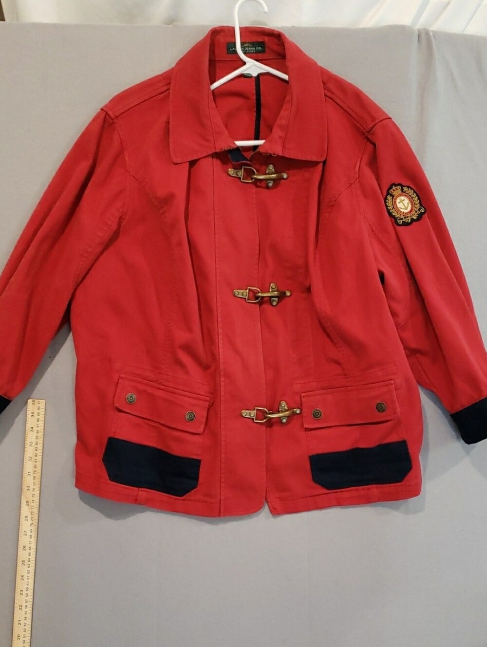 Women's LAUREN Red Toggle Utility Coat with Crest Patch 3XL